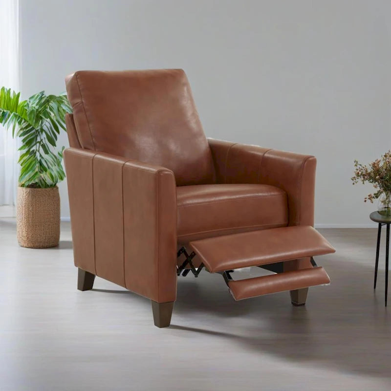 Fauteuil inclinable en similicuir avec pieds fuselés en bois et mousse haute densité