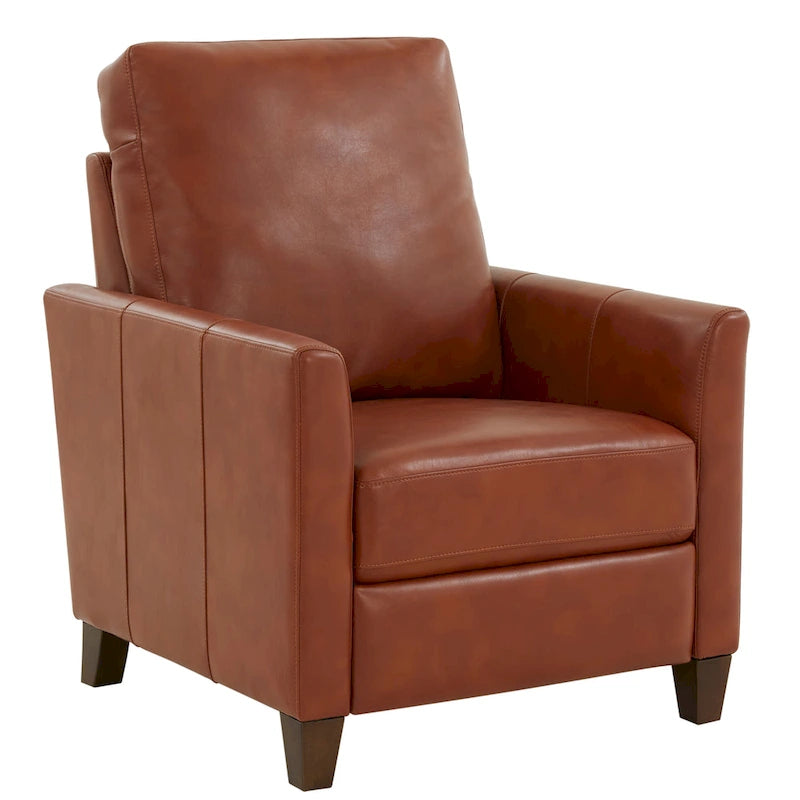 Fauteuil inclinable en similicuir avec pieds fuselés en bois et mousse haute densité