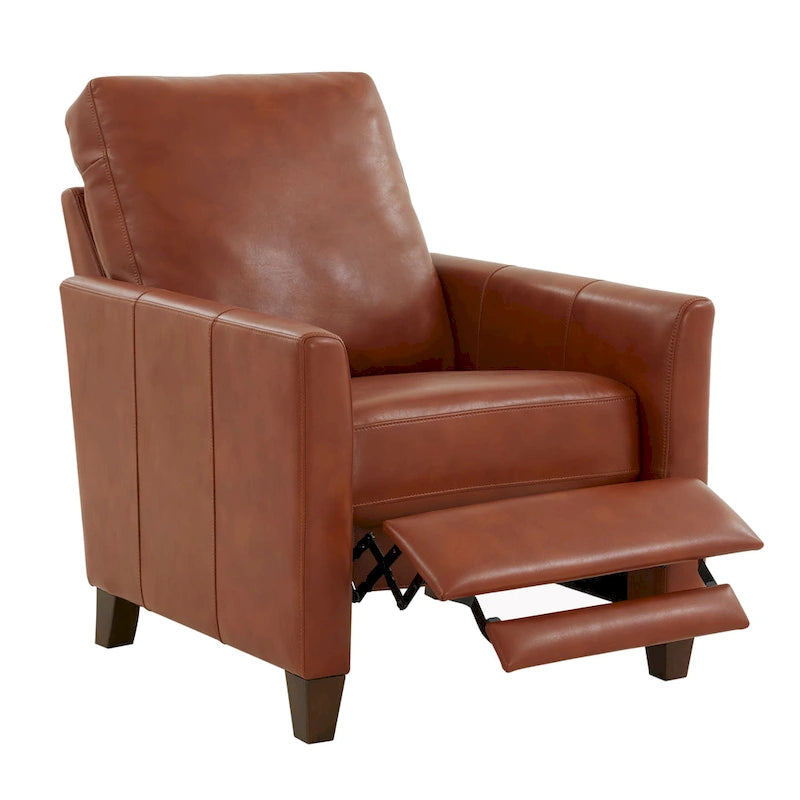 Fauteuil inclinable en similicuir avec pieds fuselés en bois et mousse haute densité