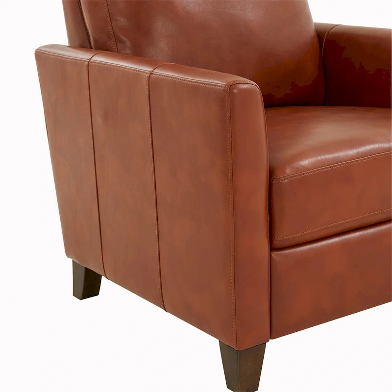 Fauteuil inclinable en similicuir avec pieds fuselés en bois et mousse haute densité