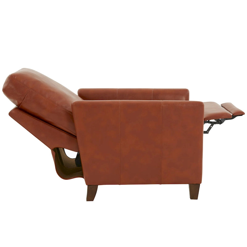 Fauteuil inclinable en similicuir avec pieds fuselés en bois et mousse haute densité