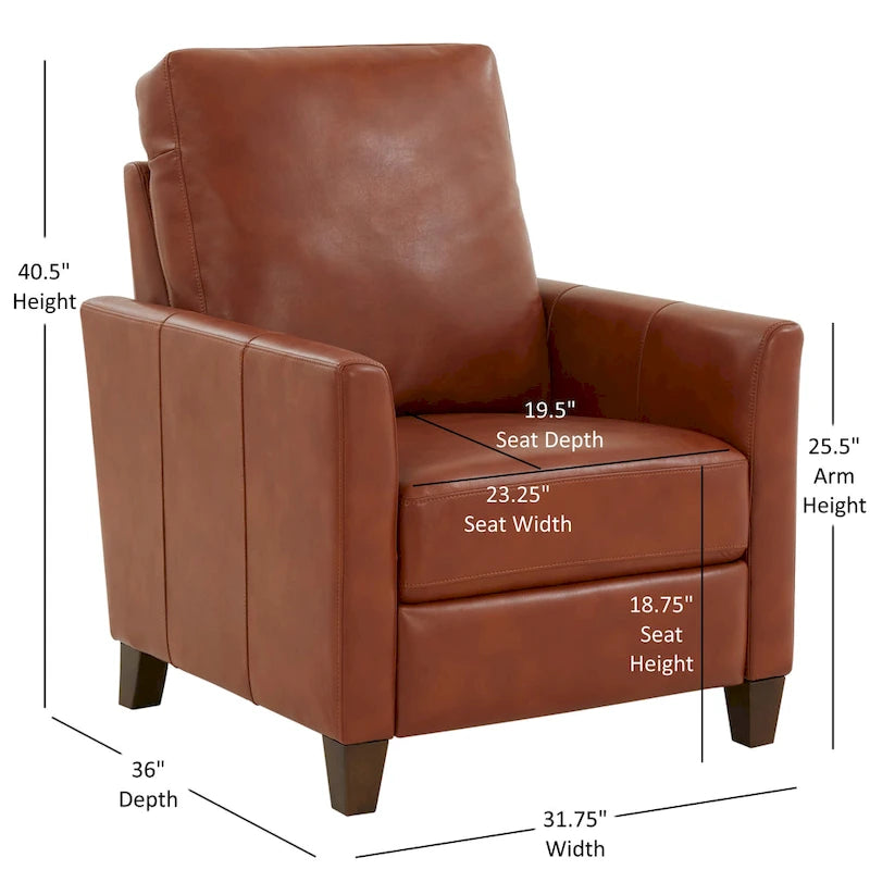 Fauteuil inclinable en similicuir avec pieds fuselés en bois et mousse haute densité