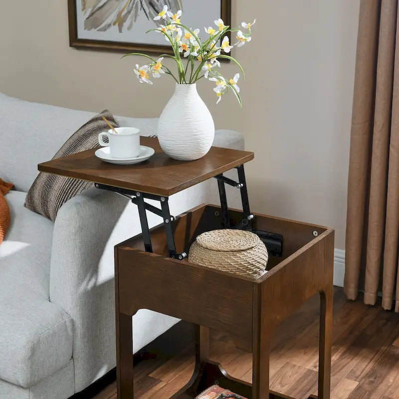 Table d'appoint à plateau relevable de style Mid-Century avec étagère de rangement