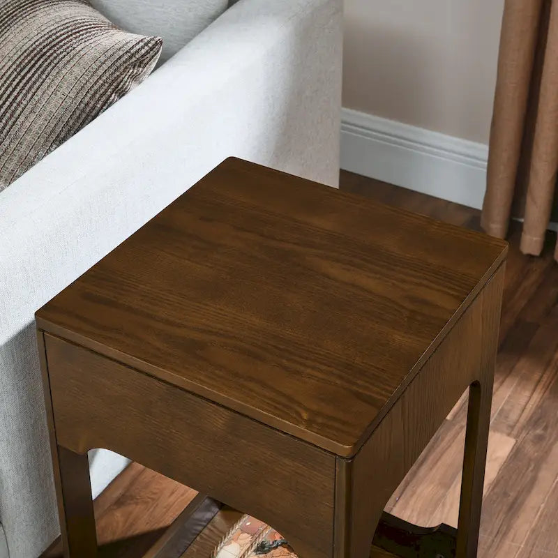 Table d'appoint à plateau relevable de style Mid-Century avec étagère de rangement