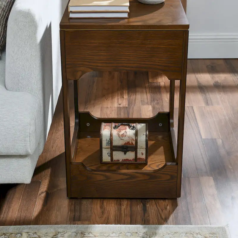 Table d'appoint à plateau relevable de style Mid-Century avec étagère de rangement