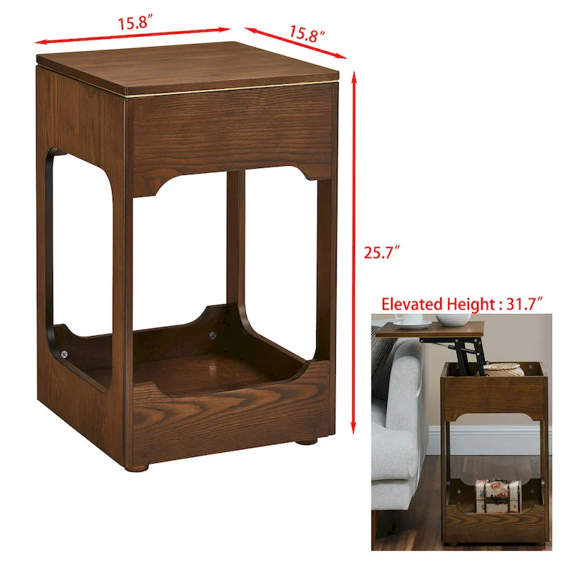 Table d'appoint à plateau relevable de style Mid-Century avec étagère de rangement