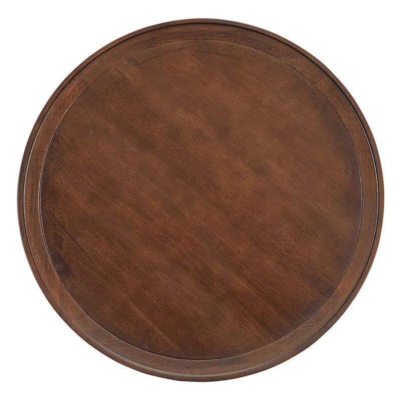 2-Tier Round Wood and Rattan Coffee Table with Storage Shelf