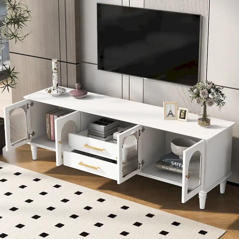 Retro TV Stand with Fluted Glass Doors for TVs up to 75 Inches