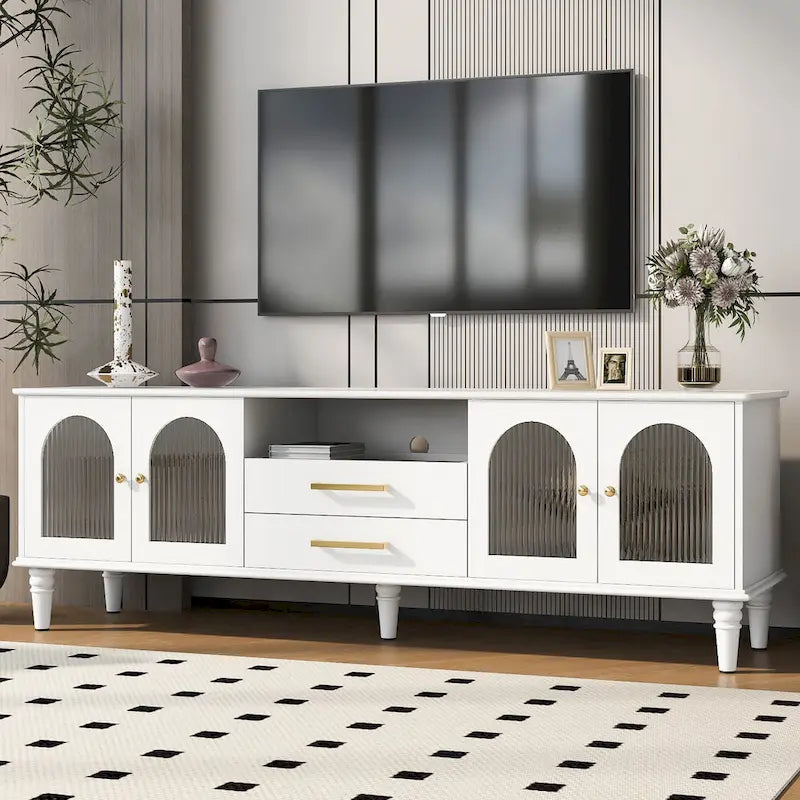 Retro TV Stand with Fluted Glass Doors for TVs up to 75 Inches