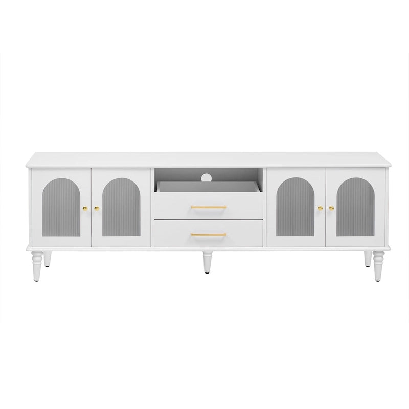 Retro TV Stand with Fluted Glass Doors for TVs up to 75 Inches