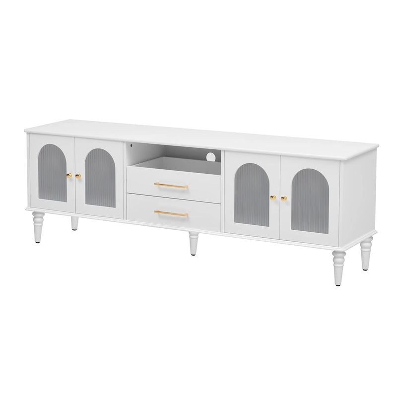 Retro TV Stand with Fluted Glass Doors for TVs up to 75 Inches