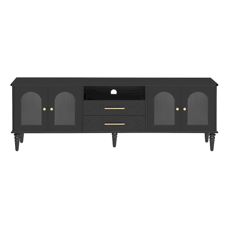 Retro TV Stand with Fluted Glass Doors for TVs up to 75 Inches