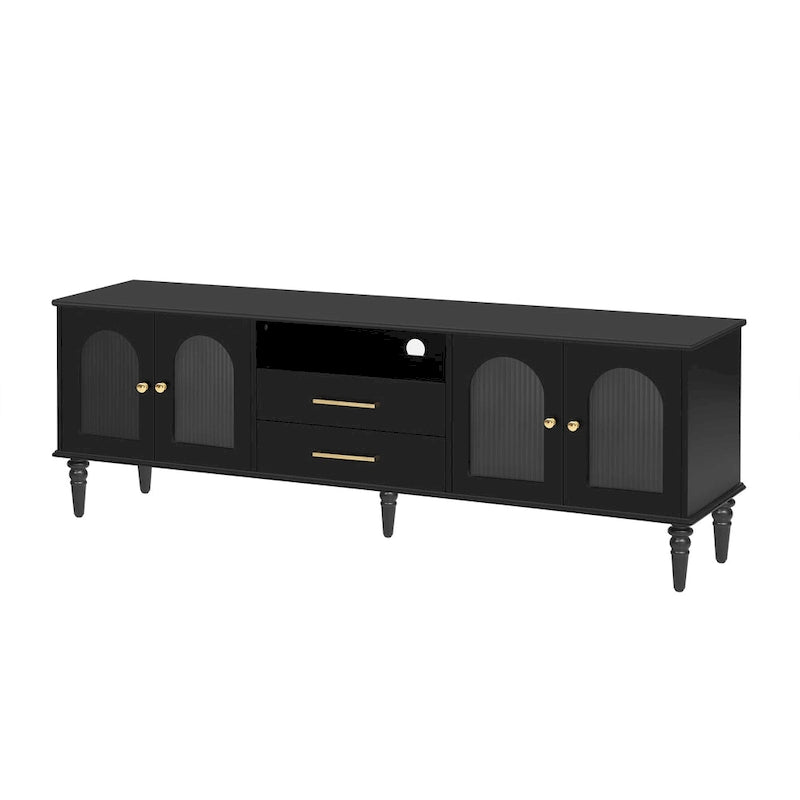 Retro TV Stand with Fluted Glass Doors for TVs up to 75 Inches