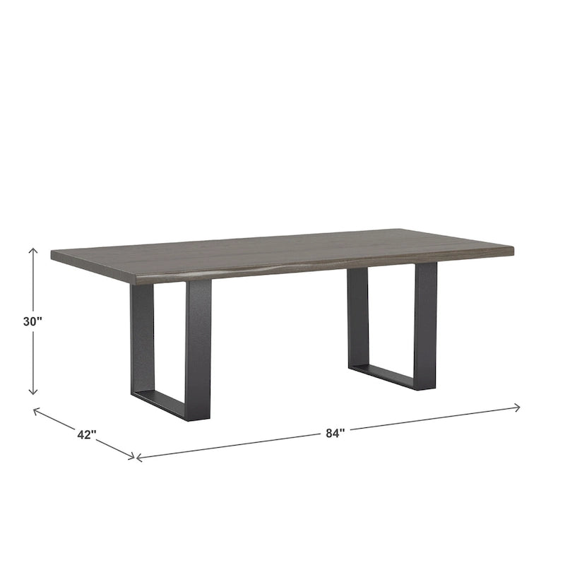 84-Inch Live Edge Rectangular Dining Table with Black Metal Legs