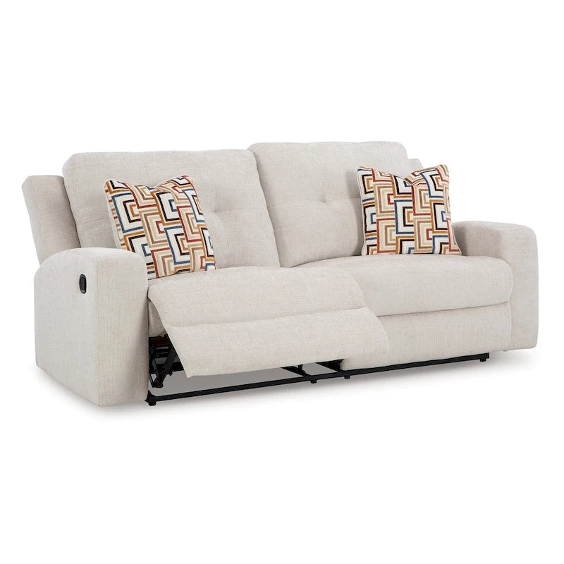 87-Inch Manual Reclining Sofa with Tufted Back and 2 Accent Pillows