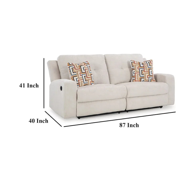 87-Inch Manual Reclining Sofa with Tufted Back and 2 Accent Pillows