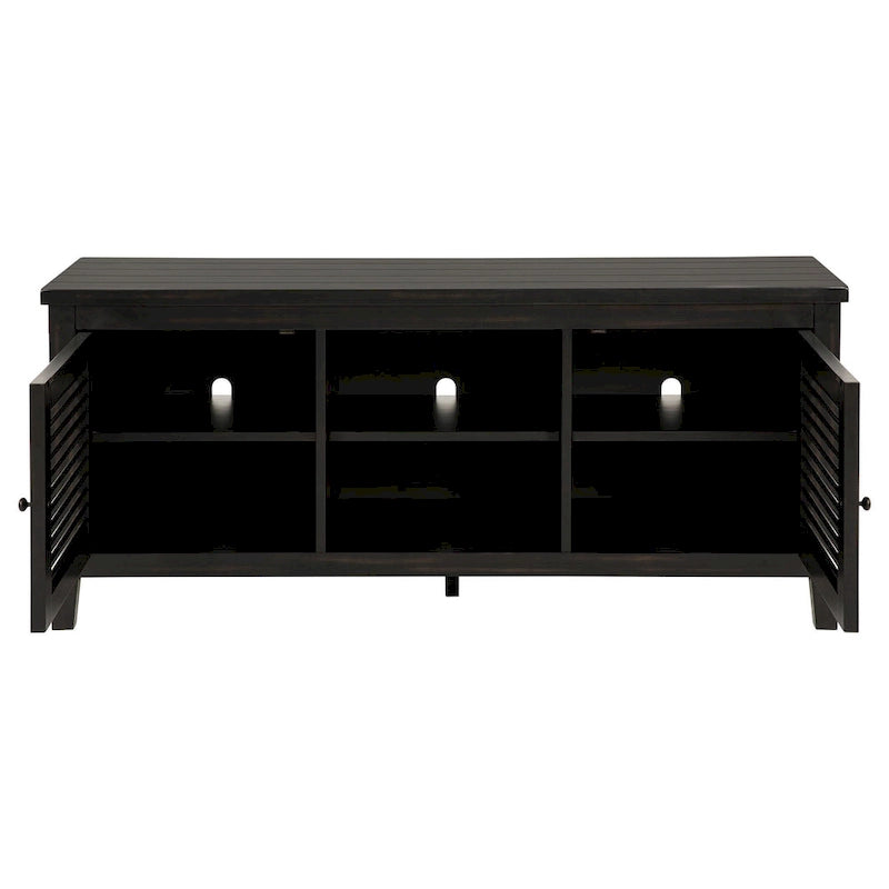 60-Inch TV Stand Media Cabinet with 2 Doors, Open Shelf and Distressed Black Finish