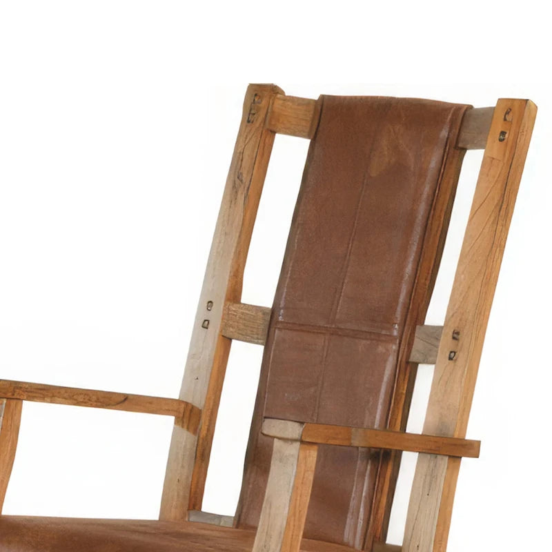 Mindi Wood Rocking Chair with Cushioned Seat and Back in Rustic Oak Finish