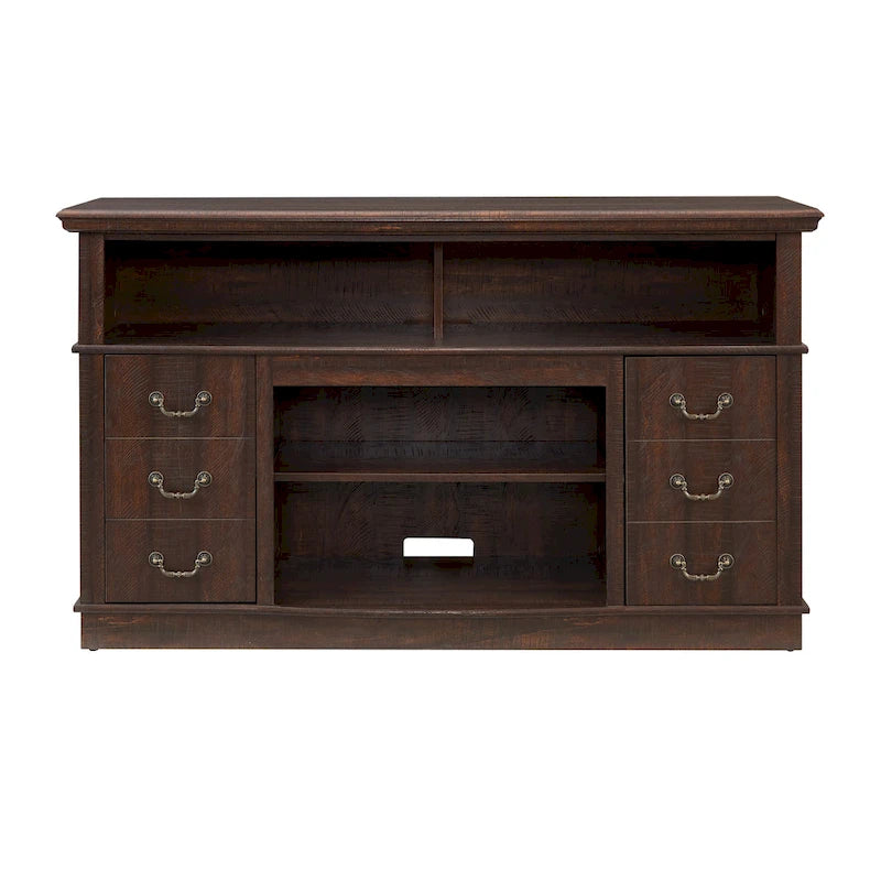 60-Inch Farmhouse TV Stand with 2 Cabinet Doors, Open Shelves and Cable Management