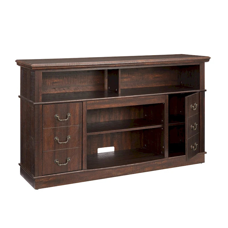 60-Inch Farmhouse TV Stand with 2 Cabinet Doors, Open Shelves and Cable Management