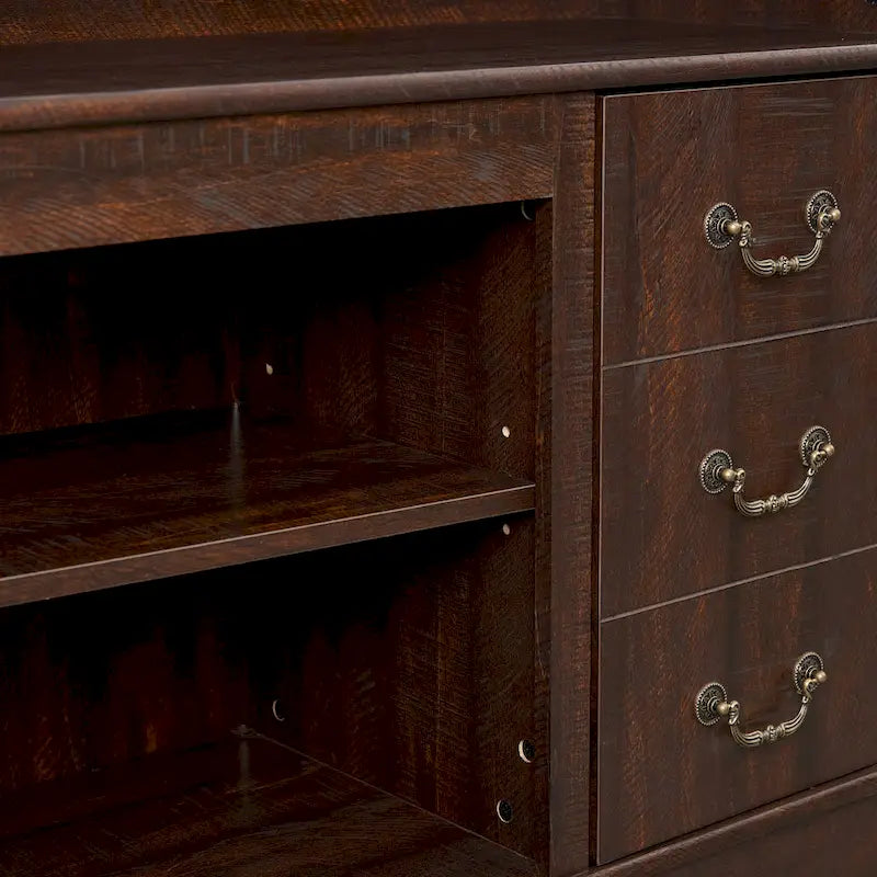 60-Inch Farmhouse TV Stand with 2 Cabinet Doors, Open Shelves and Cable Management