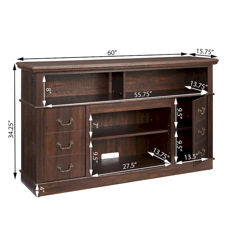60-Inch Farmhouse TV Stand with 2 Cabinet Doors, Open Shelves and Cable Management