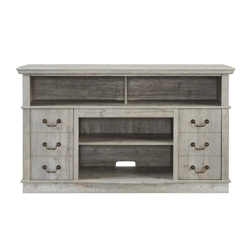 60-Inch Farmhouse TV Stand with 2 Cabinet Doors, Open Shelves and Cable Management
