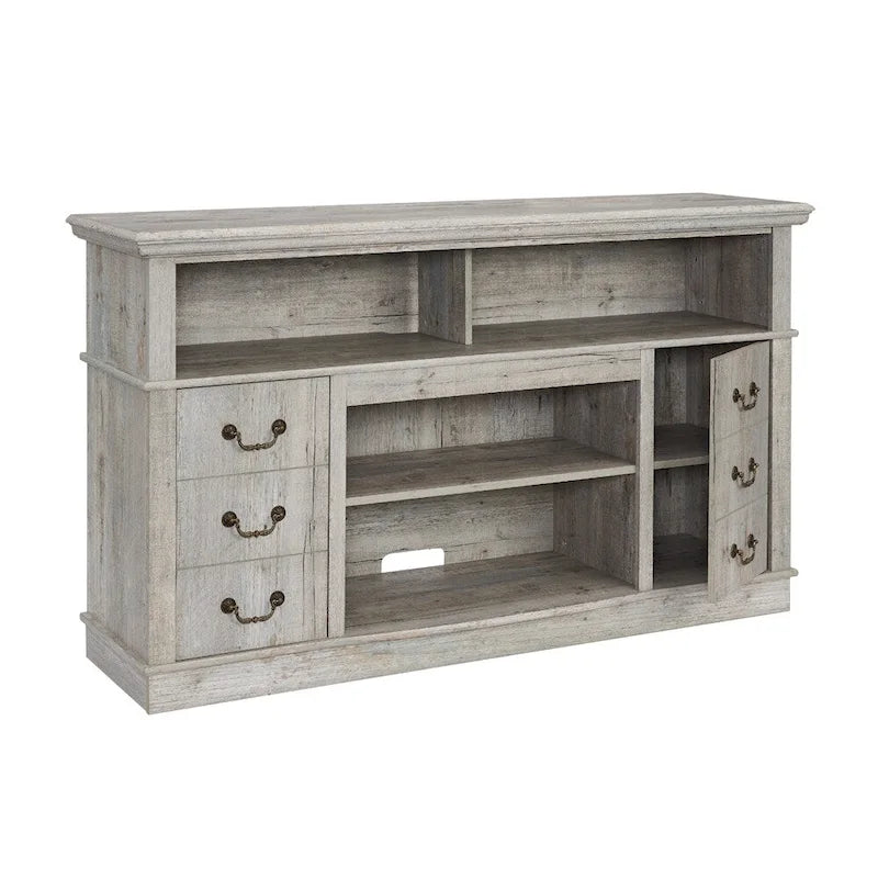 60-Inch Farmhouse TV Stand with 2 Cabinet Doors, Open Shelves and Cable Management