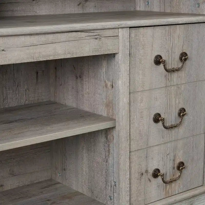 60-Inch Farmhouse TV Stand with 2 Cabinet Doors, Open Shelves and Cable Management