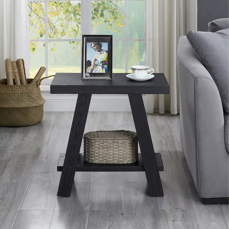 Modern Rectangular Side Table with Storage Shelf and Wide-Angle Legs