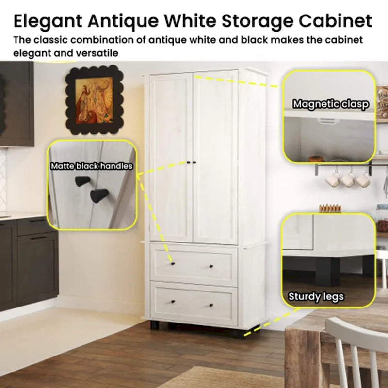 70-Inch Tall Kitchen Pantry Storage Cabinet with Barn Doors and Drawers