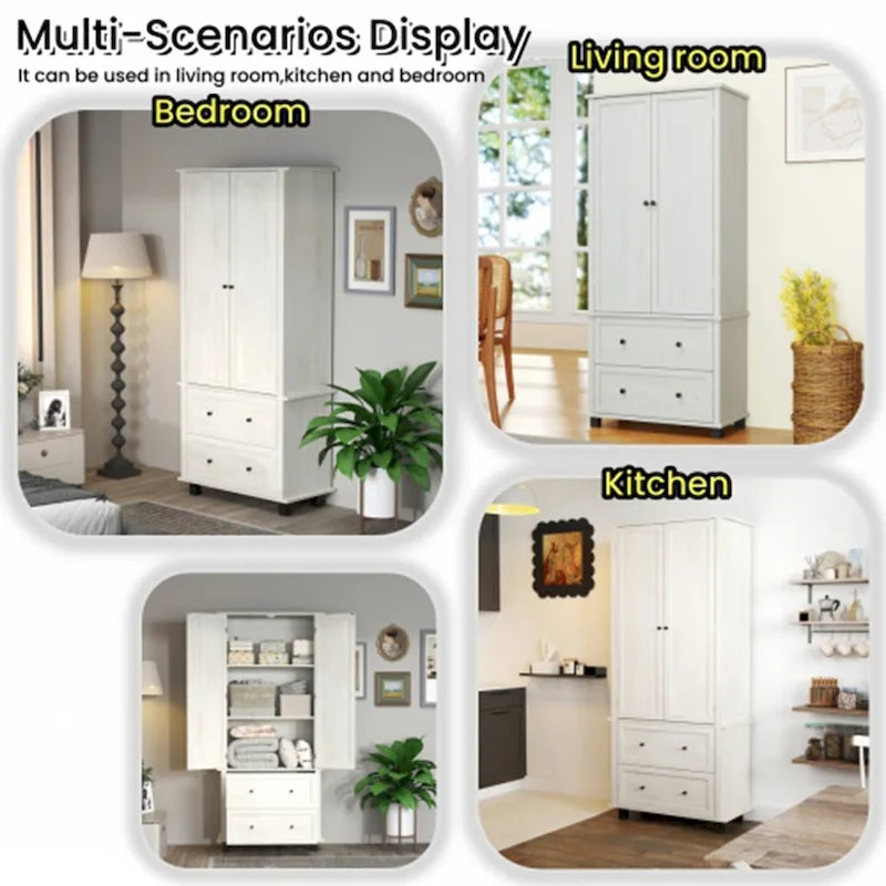 70-Inch Tall Kitchen Pantry Storage Cabinet with Barn Doors and Drawers
