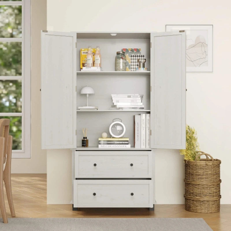 70-Inch Tall Kitchen Pantry Storage Cabinet with Barn Doors and Drawers