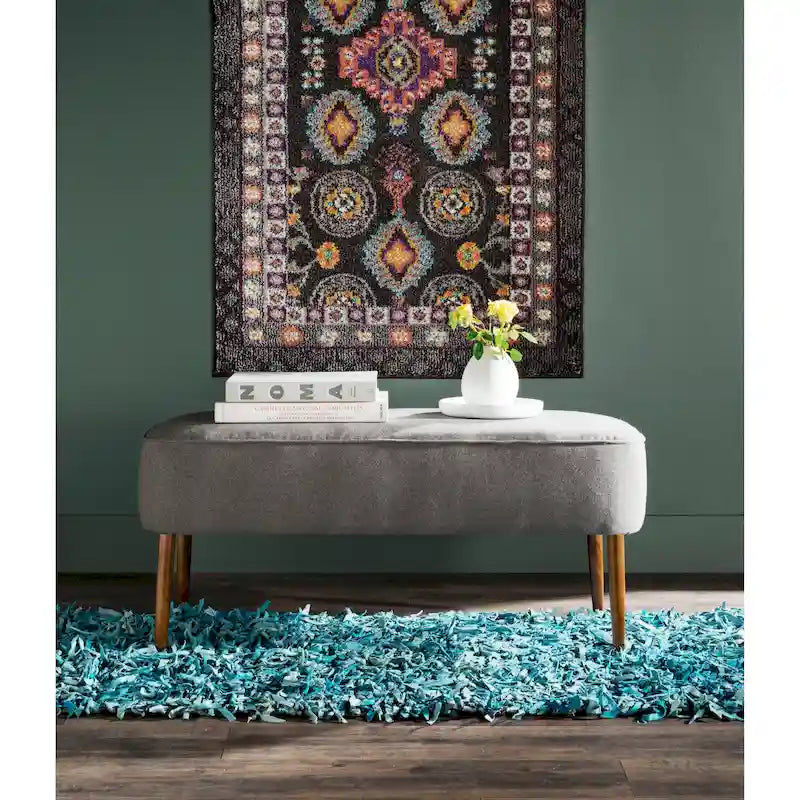 Mid-Century Modern Wool Upholstered Bench with Spindle Legs
