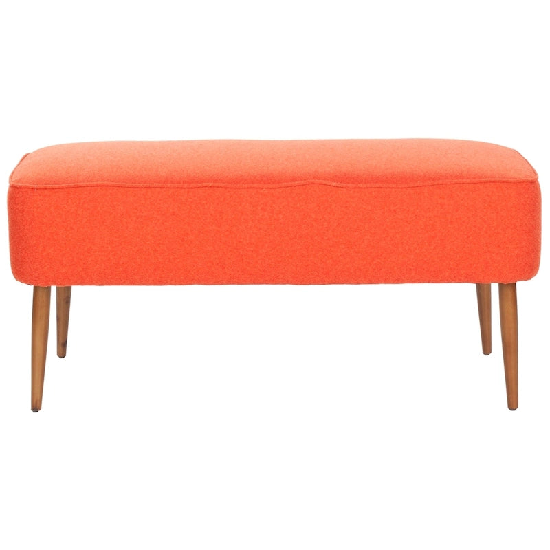 Mid-Century Modern Wool Upholstered Bench with Spindle Legs