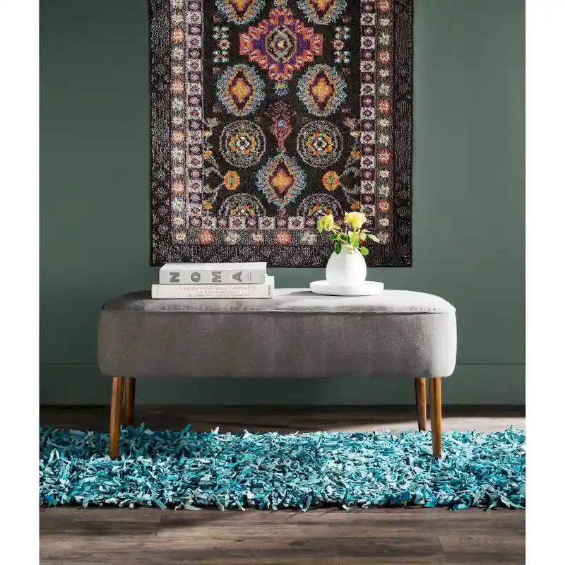 Mid-Century Modern Wool Upholstered Bench with Spindle Legs