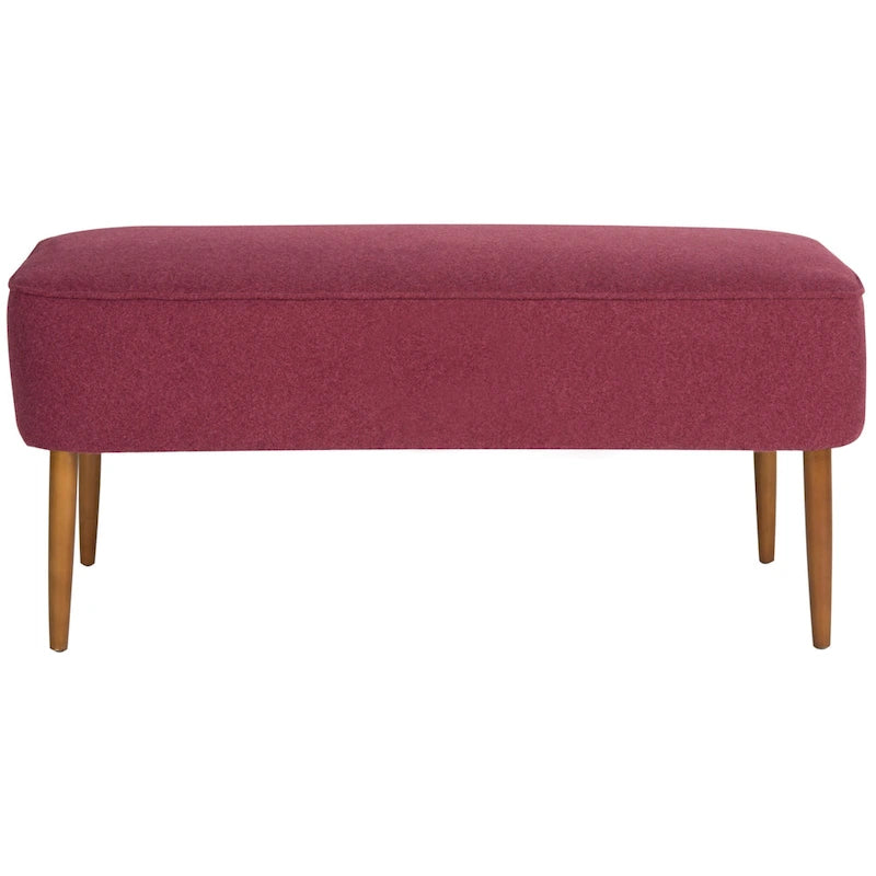 Banc rembourré en laine de style Mid-Century Modern avec pieds fuseaux