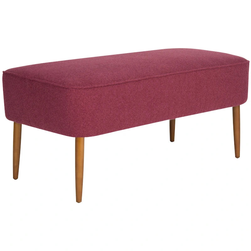 Banc rembourré en laine de style Mid-Century Modern avec pieds fuseaux