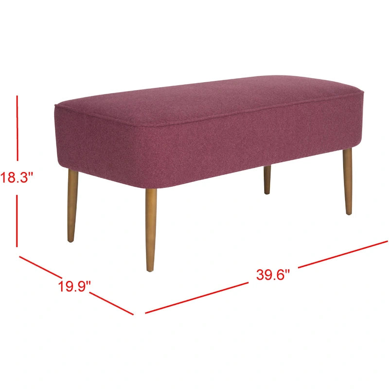 Banc rembourré en laine de style Mid-Century Modern avec pieds fuseaux