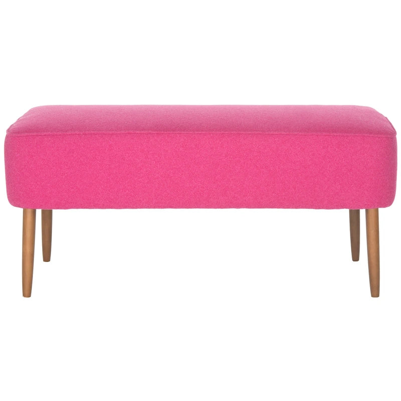 Banc rembourré en laine de style Mid-Century Modern avec pieds fuseaux