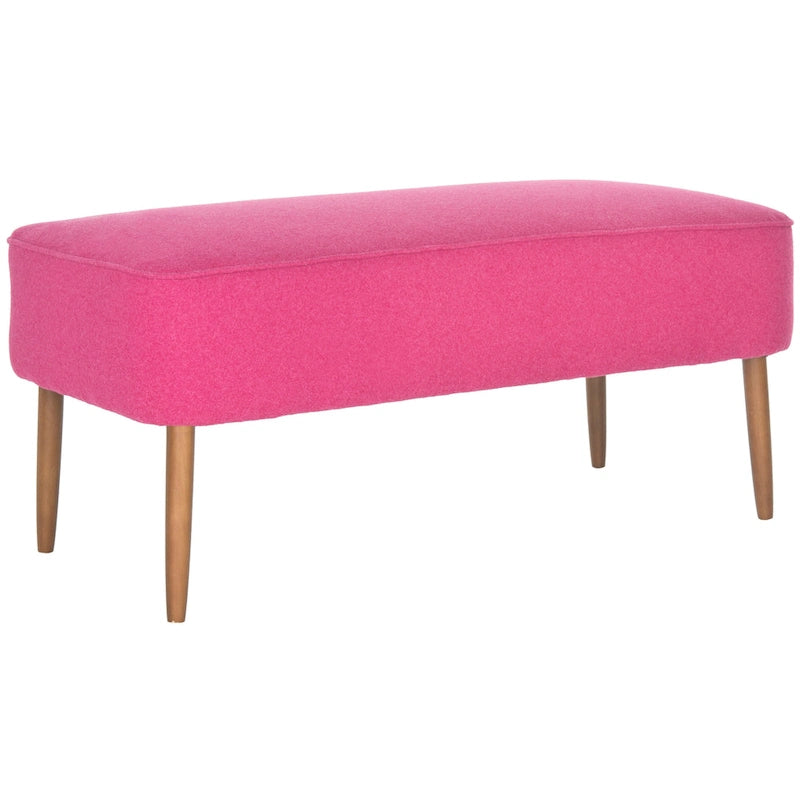 Banc rembourré en laine de style Mid-Century Modern avec pieds fuseaux