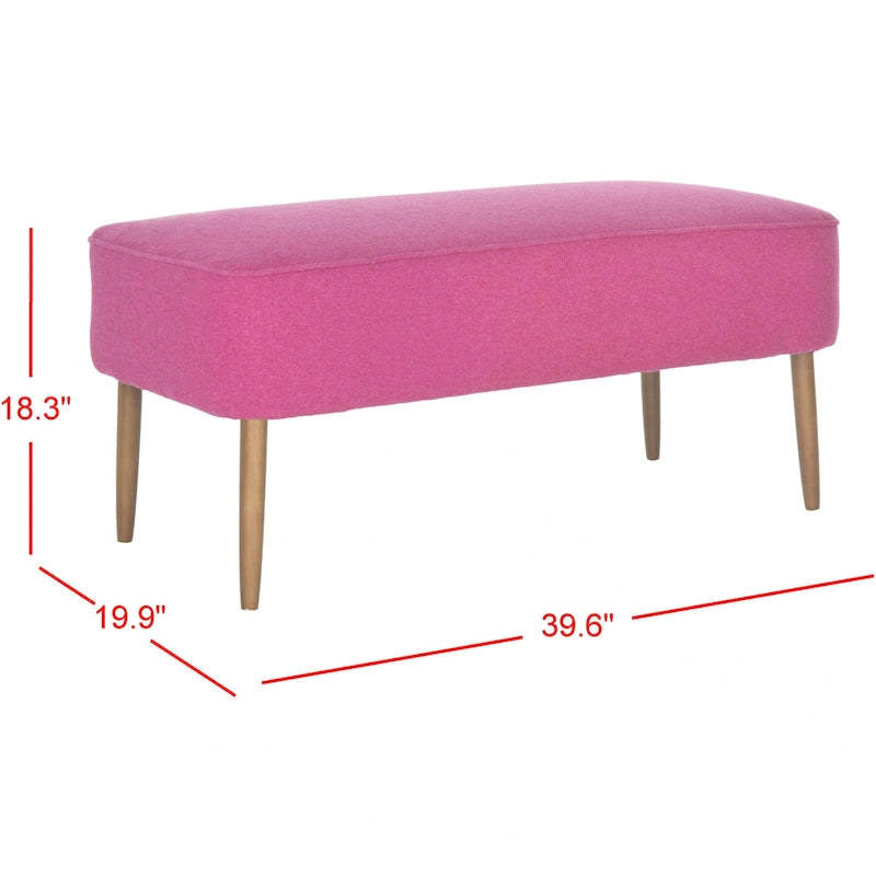 Banc rembourré en laine de style Mid-Century Modern avec pieds fuseaux