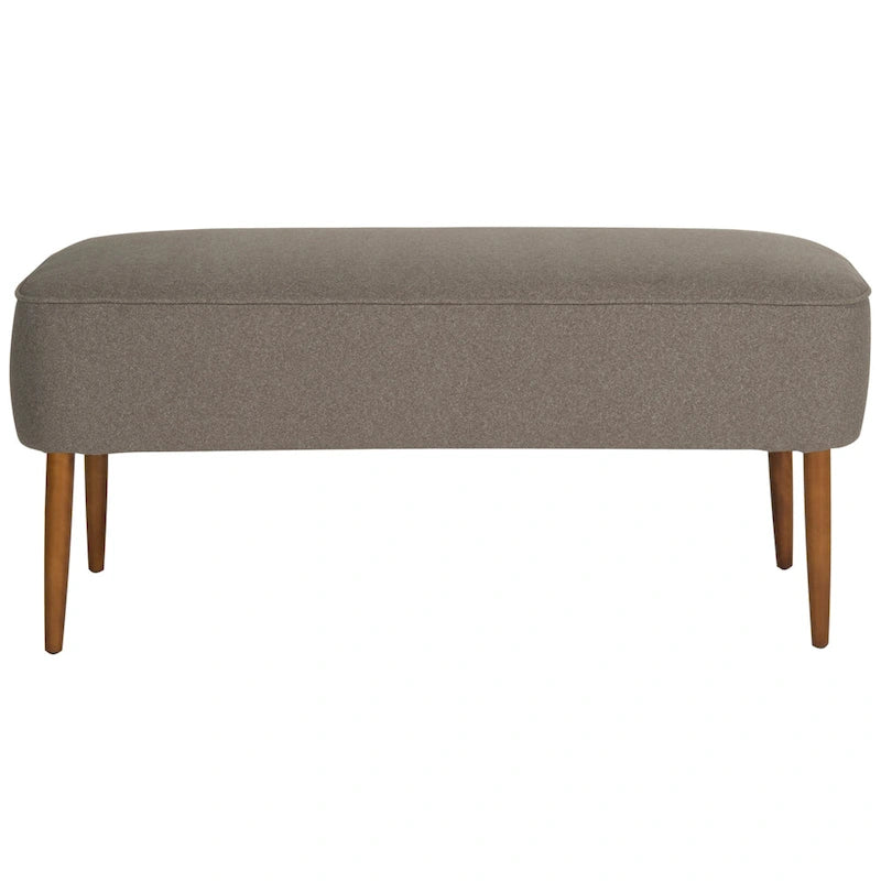 Banc rembourré en laine de style Mid-Century Modern avec pieds fuseaux