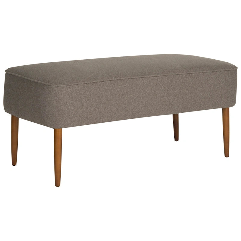 Banc rembourré en laine de style Mid-Century Modern avec pieds fuseaux