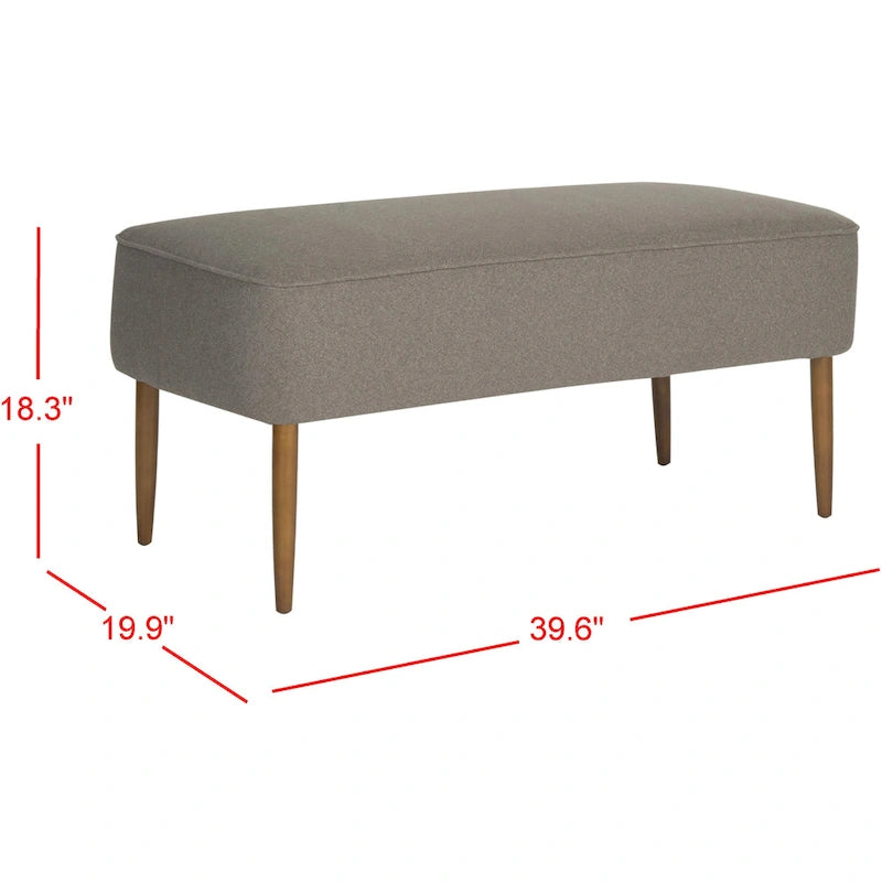 Banc rembourré en laine de style Mid-Century Modern avec pieds fuseaux