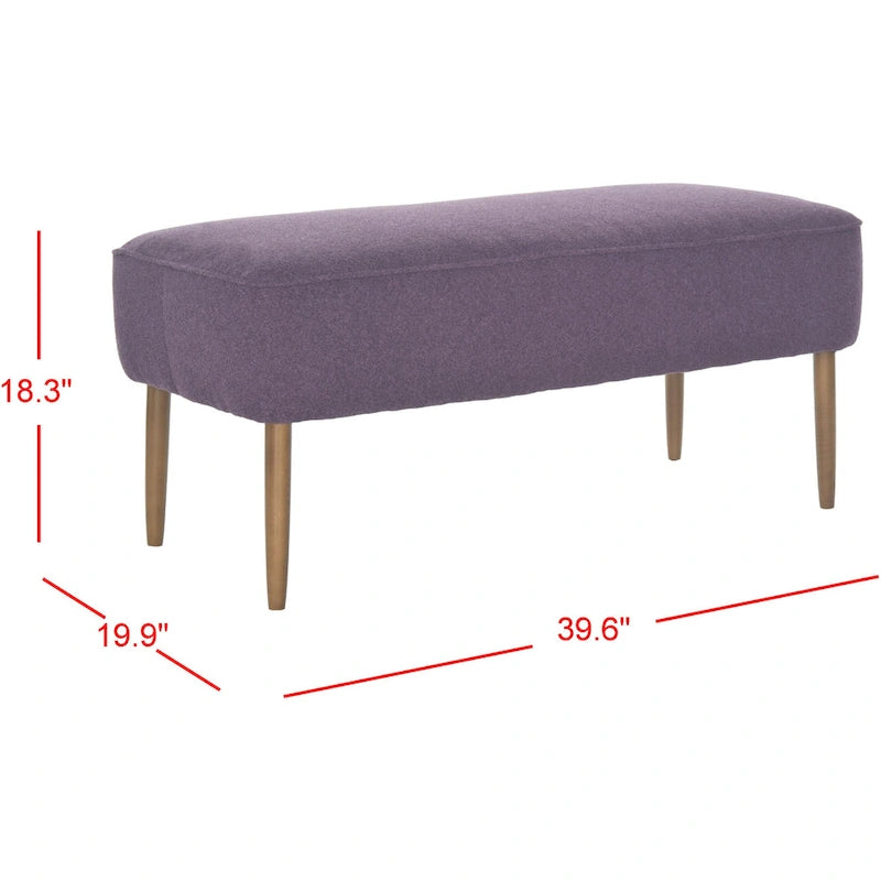 Banc rembourré en laine de style Mid-Century Modern avec pieds fuseaux