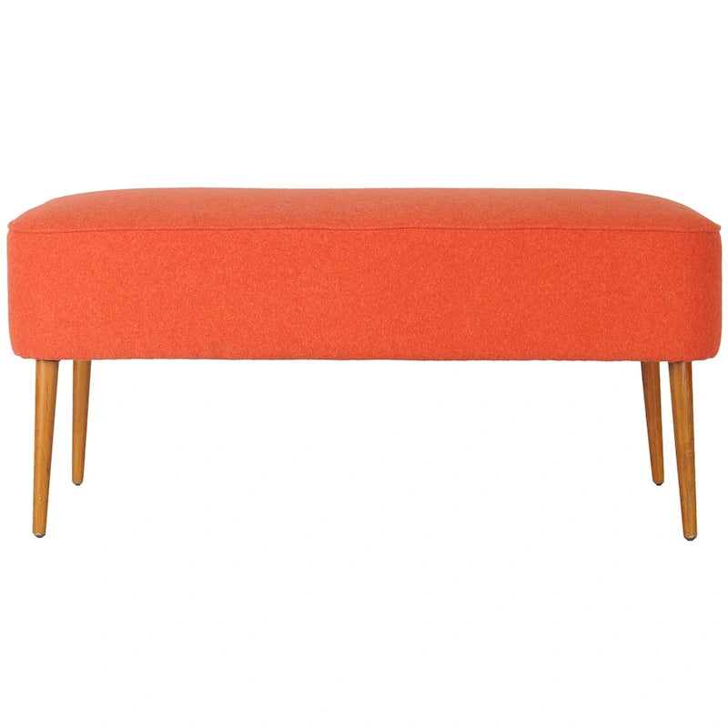 Banc rembourré en laine de style Mid-Century Modern avec pieds fuseaux