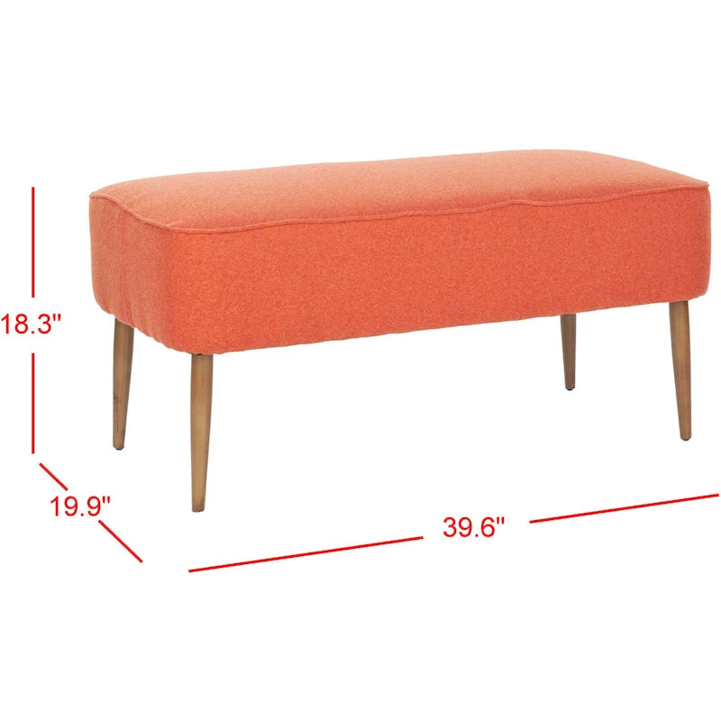 Banc rembourré en laine de style Mid-Century Modern avec pieds fuseaux