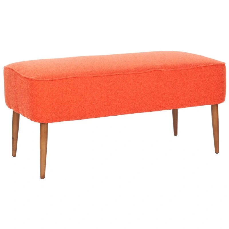Banc rembourré en laine de style Mid-Century Modern avec pieds fuseaux
