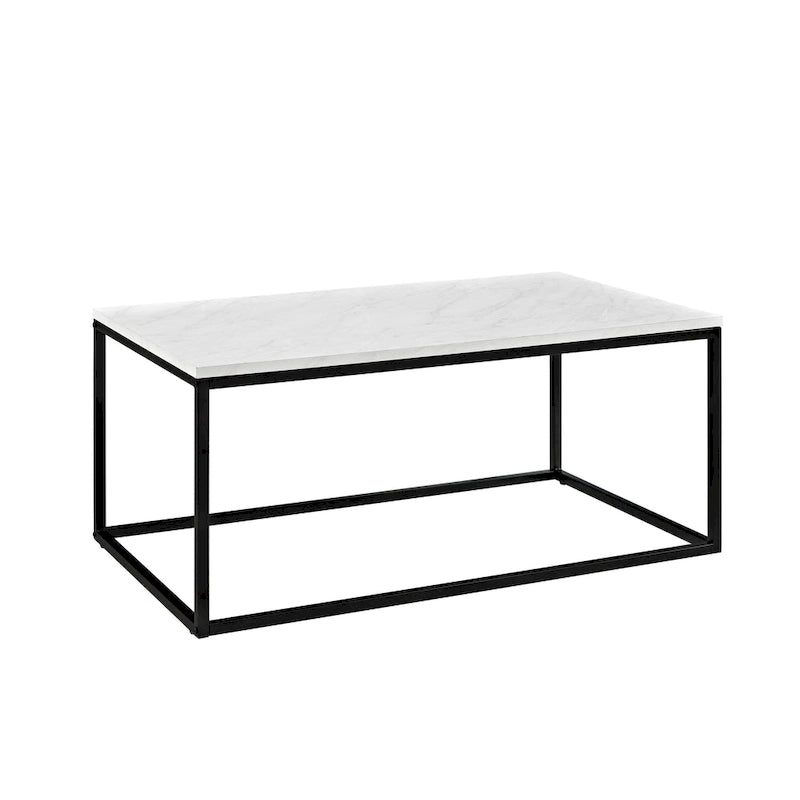 Table basse moderne à structure métallique avec plateau en faux marbre